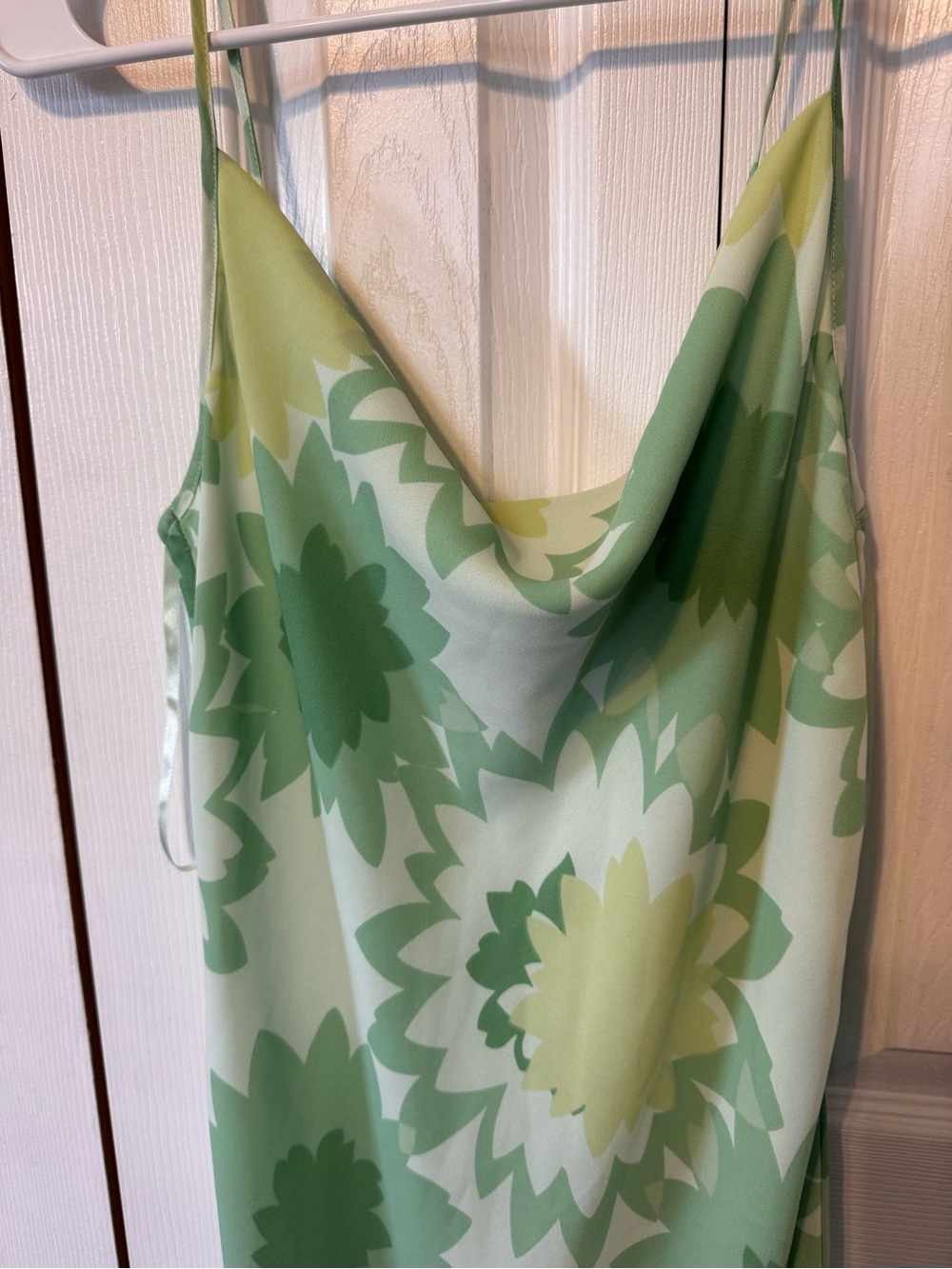 Express Lime Green Cowl Neck Retro Floral Print Slip Dress Size 3/4 Midi Length - Picture 3 of 9